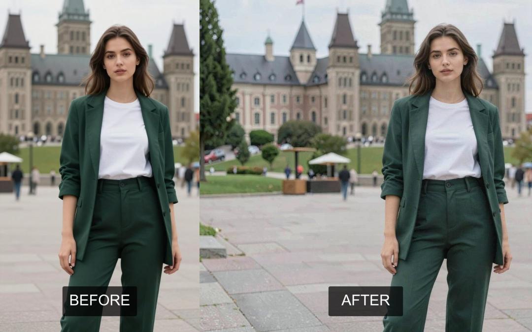 Before and after comparison, extending photo